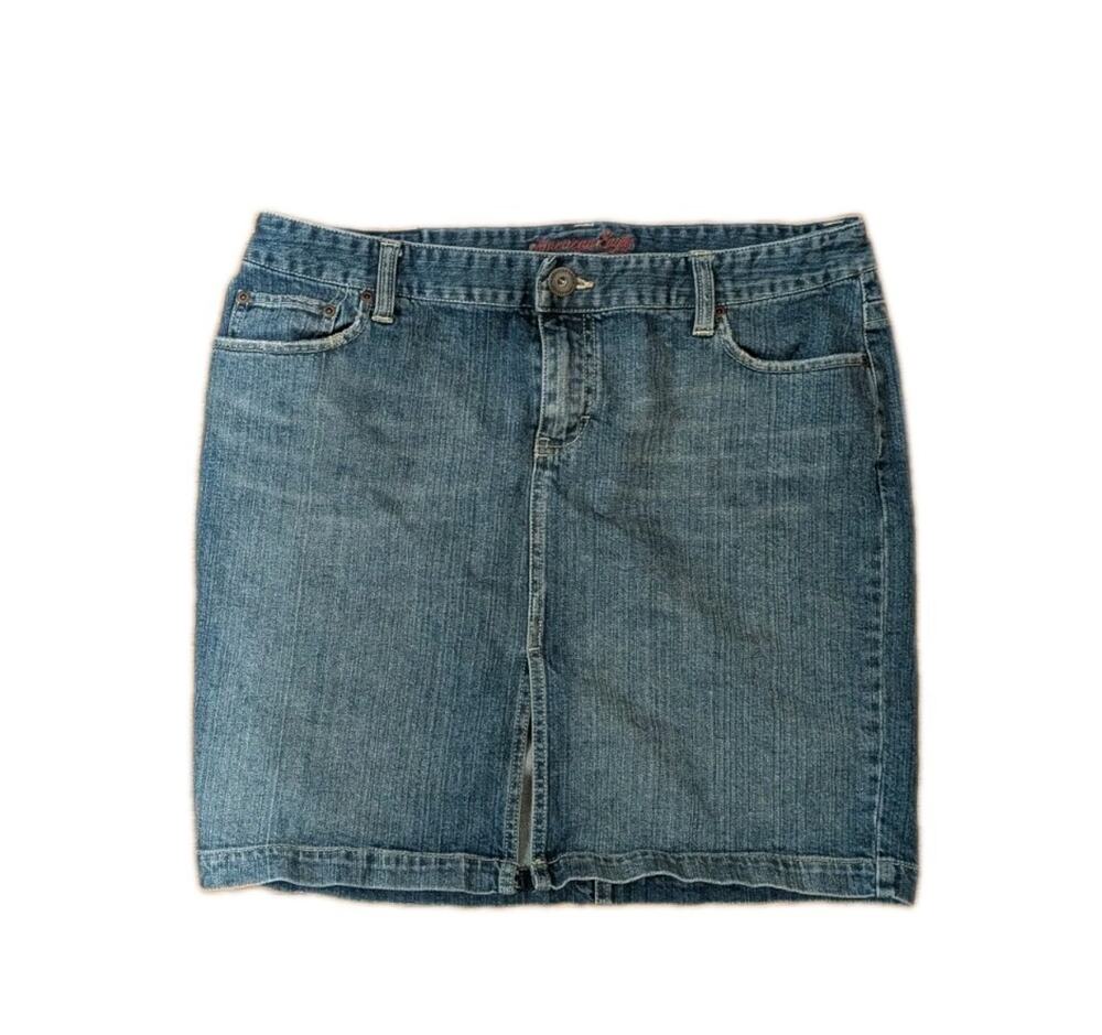 2000s Preppy American Eagle Blue Denim Retro Skirt